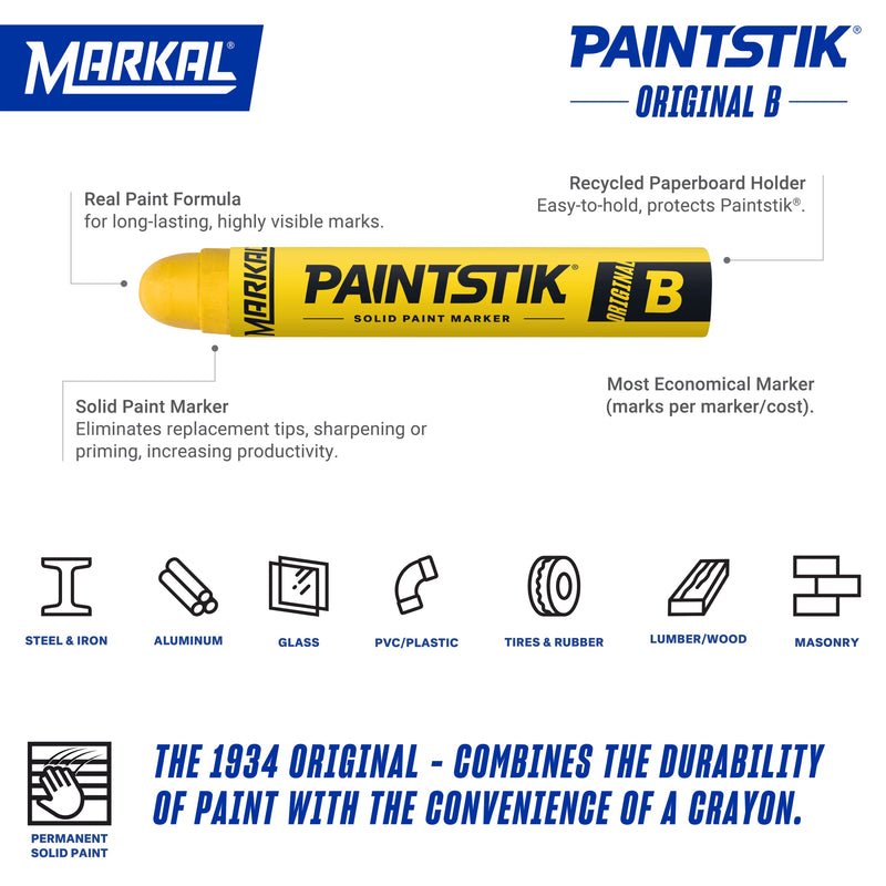 Markal® Paintstik® 4 3/4 x 11/16 B Marker, White, 12/Box